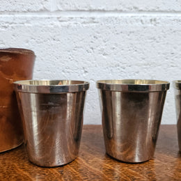 Antique Set Of Stirrup Cups In Leather Case