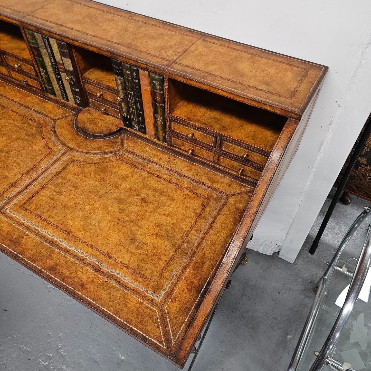Spanish Empire Style Leather, Iron & Brass Desk