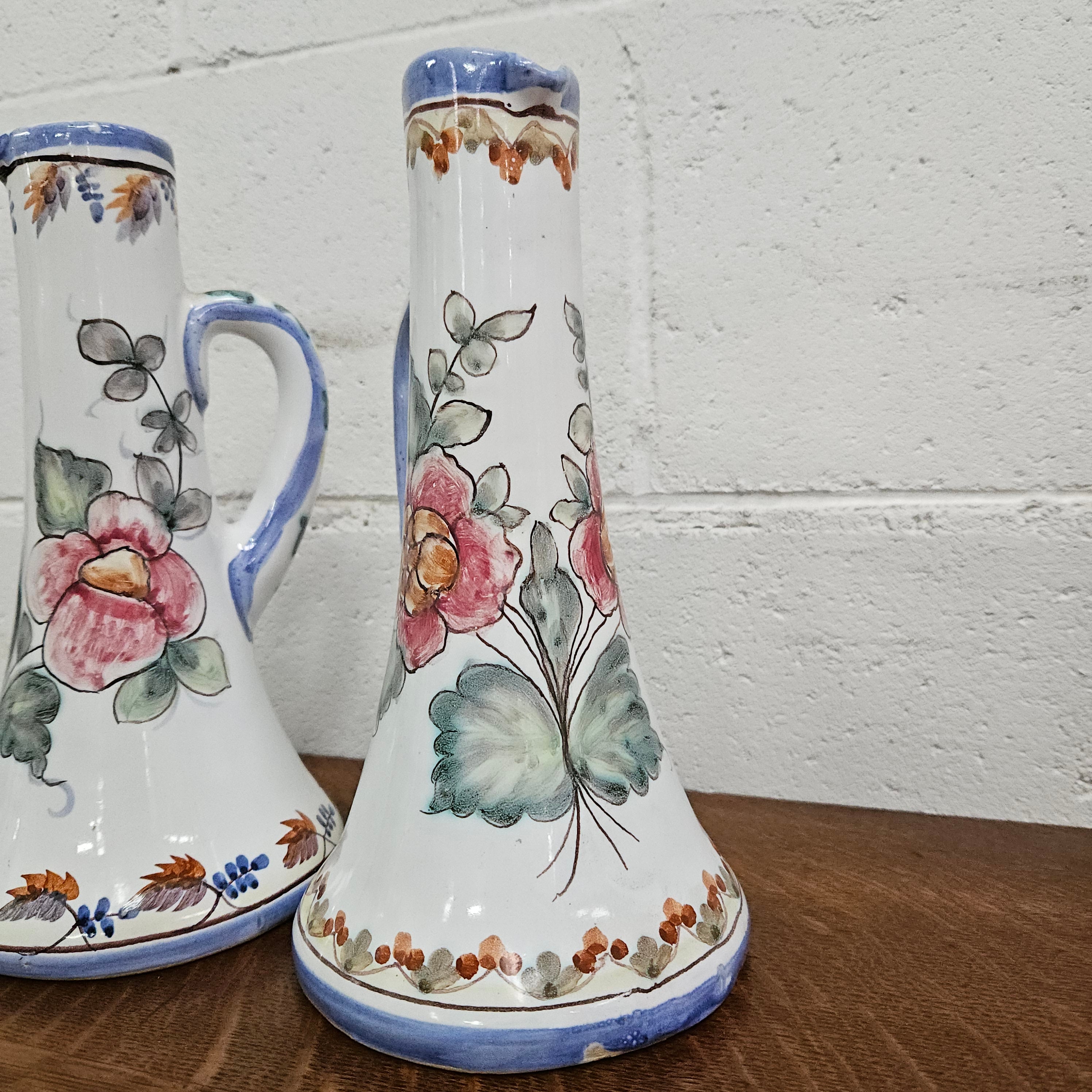 Pair of Hand Painted Portguese Pottery Coimbra Jug/Vases | Antique & Vintage | Moonee Ponds Antiques | Australia Wide Delivery