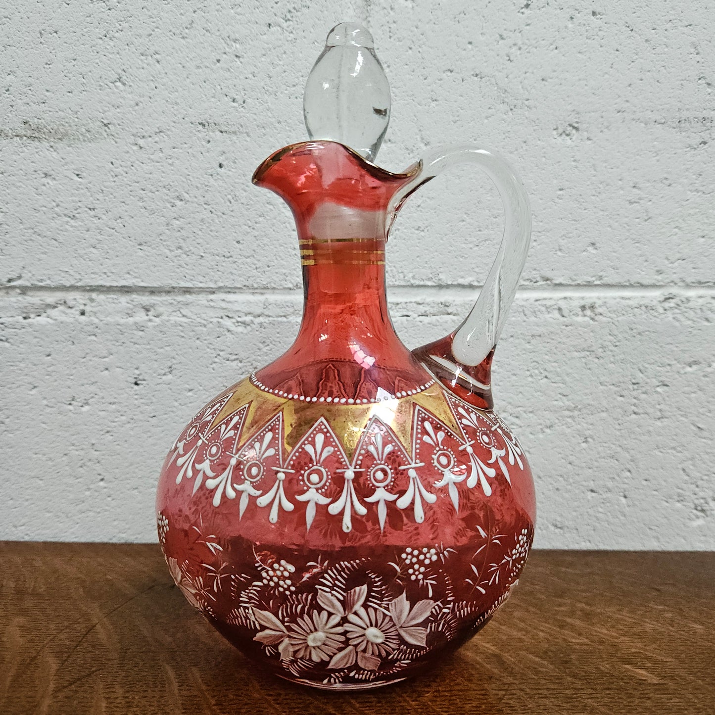 Victorian Ruby & Enamel Glass Decanter