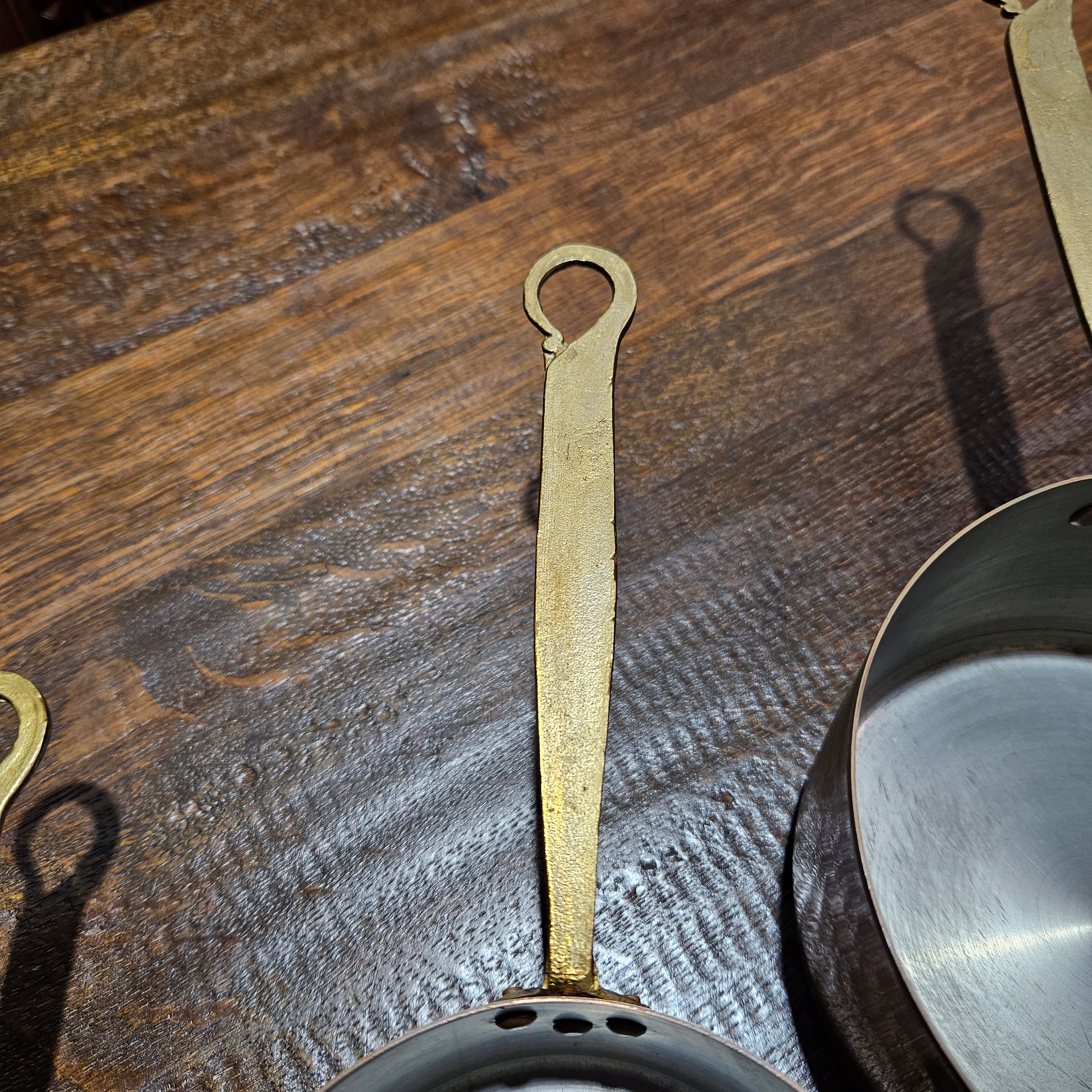 Set of Five French Copper Saucepans With Pouring Spout