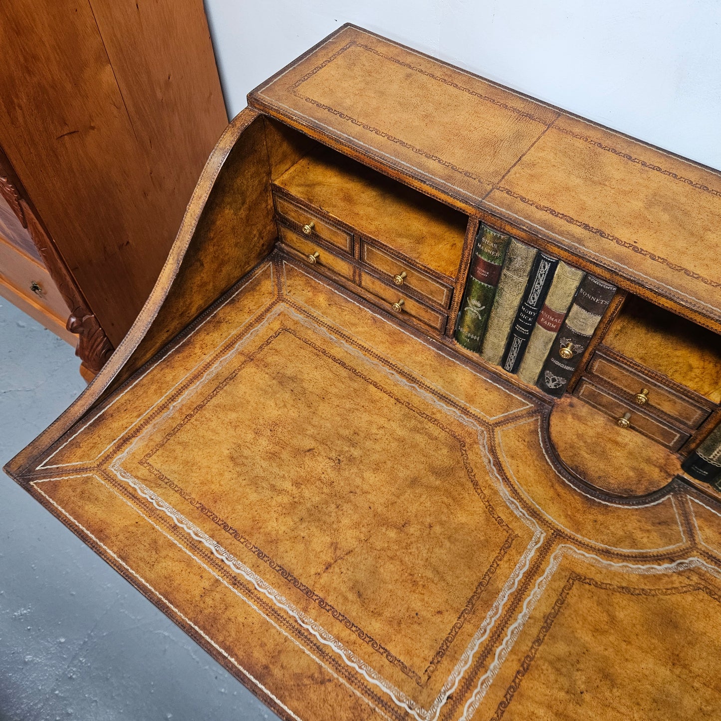 Spanish Empire Style Leather, Iron & Brass Desk
