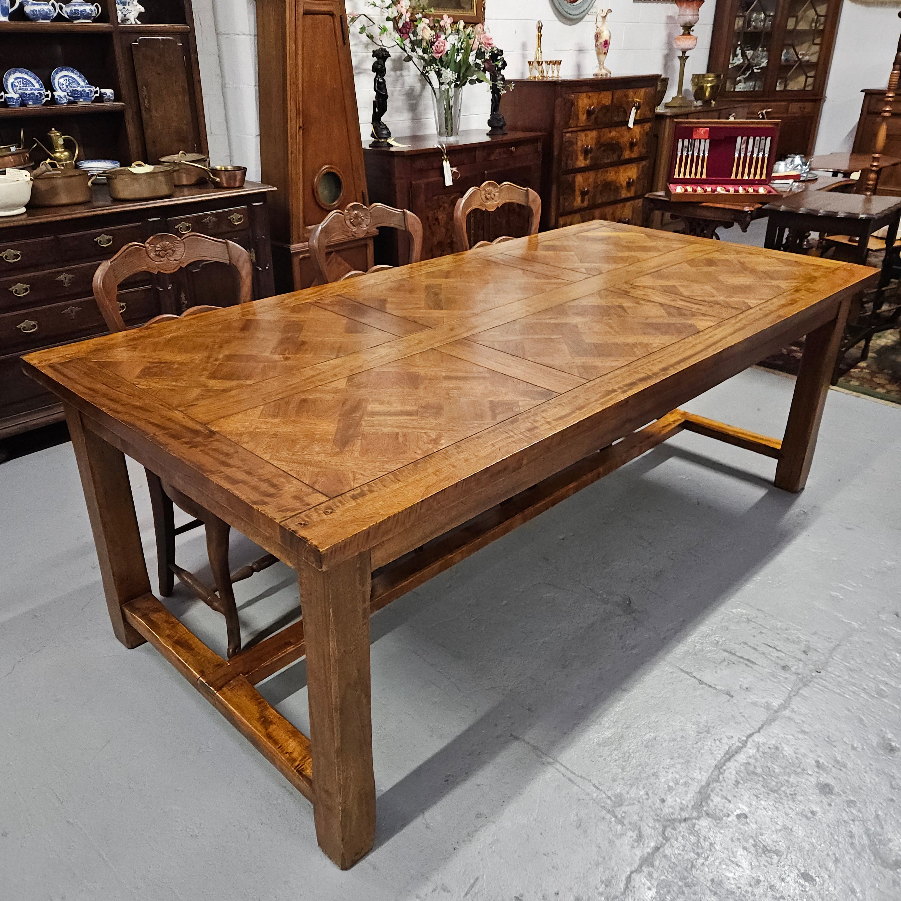 French Style Parquetry Top Fruit wood Farmhouse Extension Table | Antique & Vintage | Moonee Ponds Antiques | Australia Wide Delivery