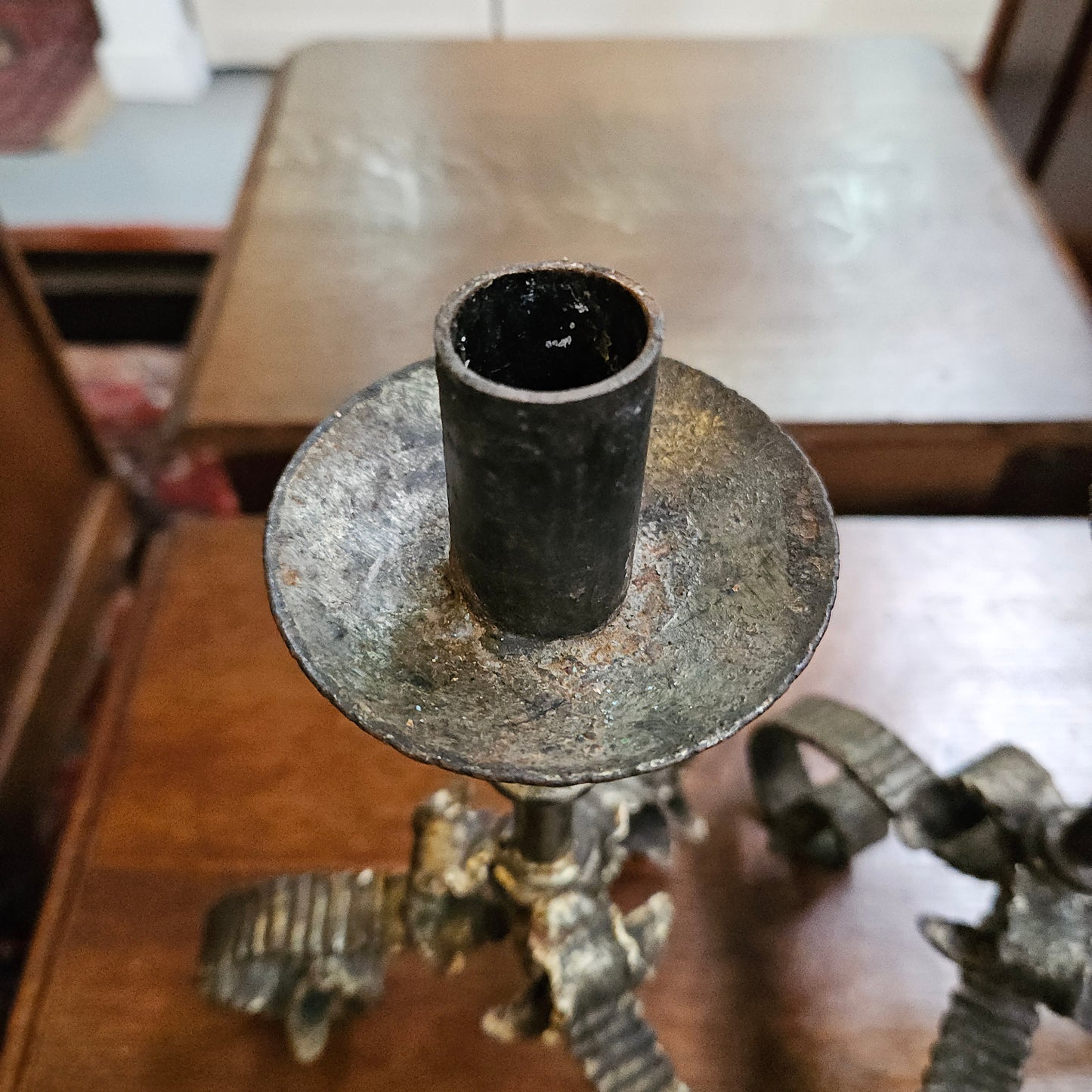 Rustic Pair of Wrought Iron Candlesticks