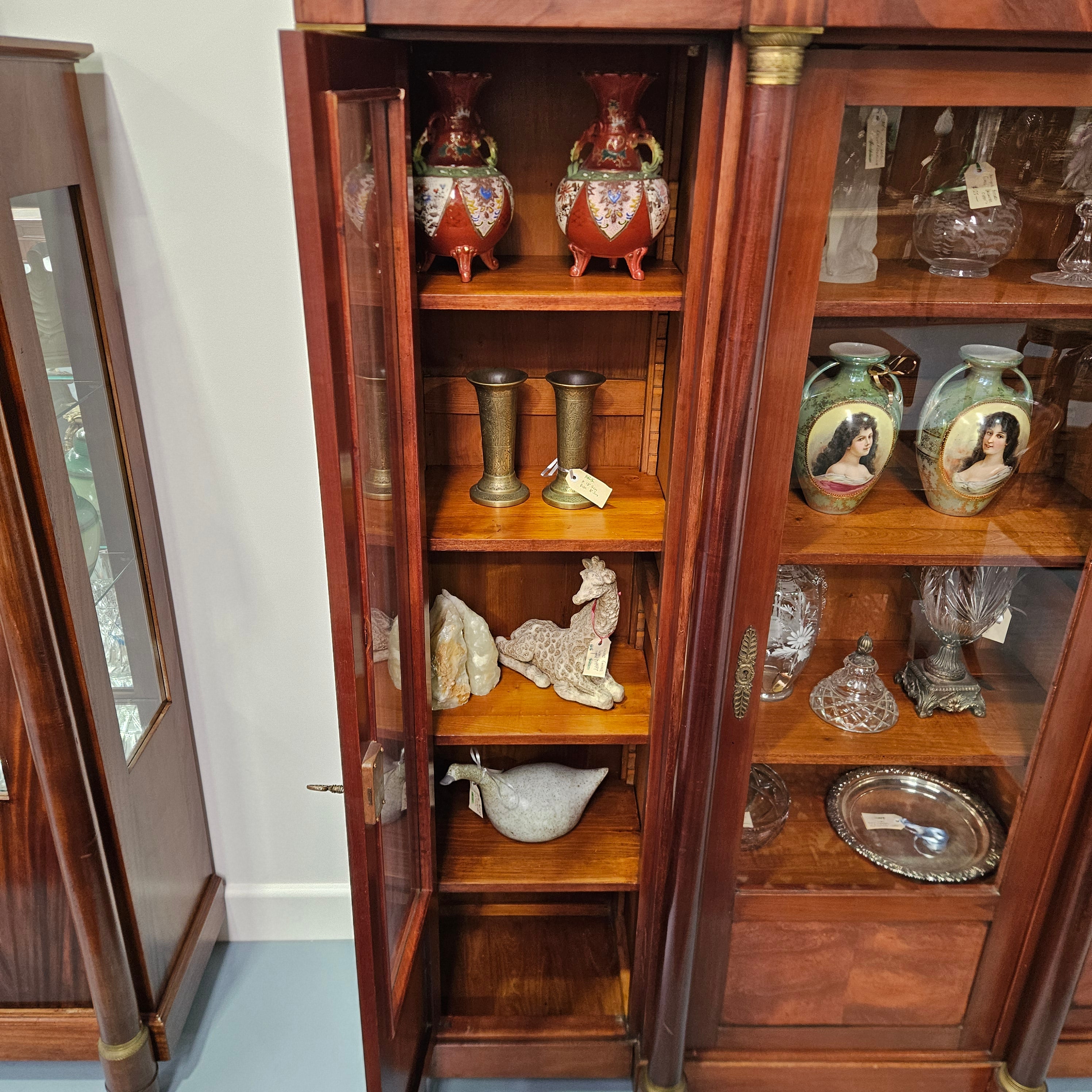 Large Empire Style Mahogany Three Door Display Cabinet