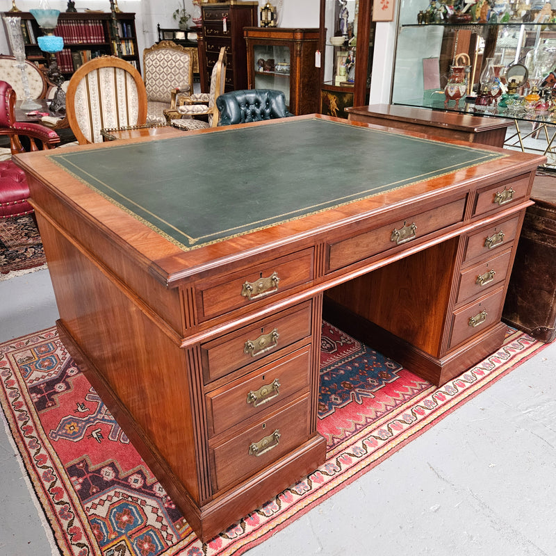 Edwardian Walnut Full Partners Desk With Leather Top
