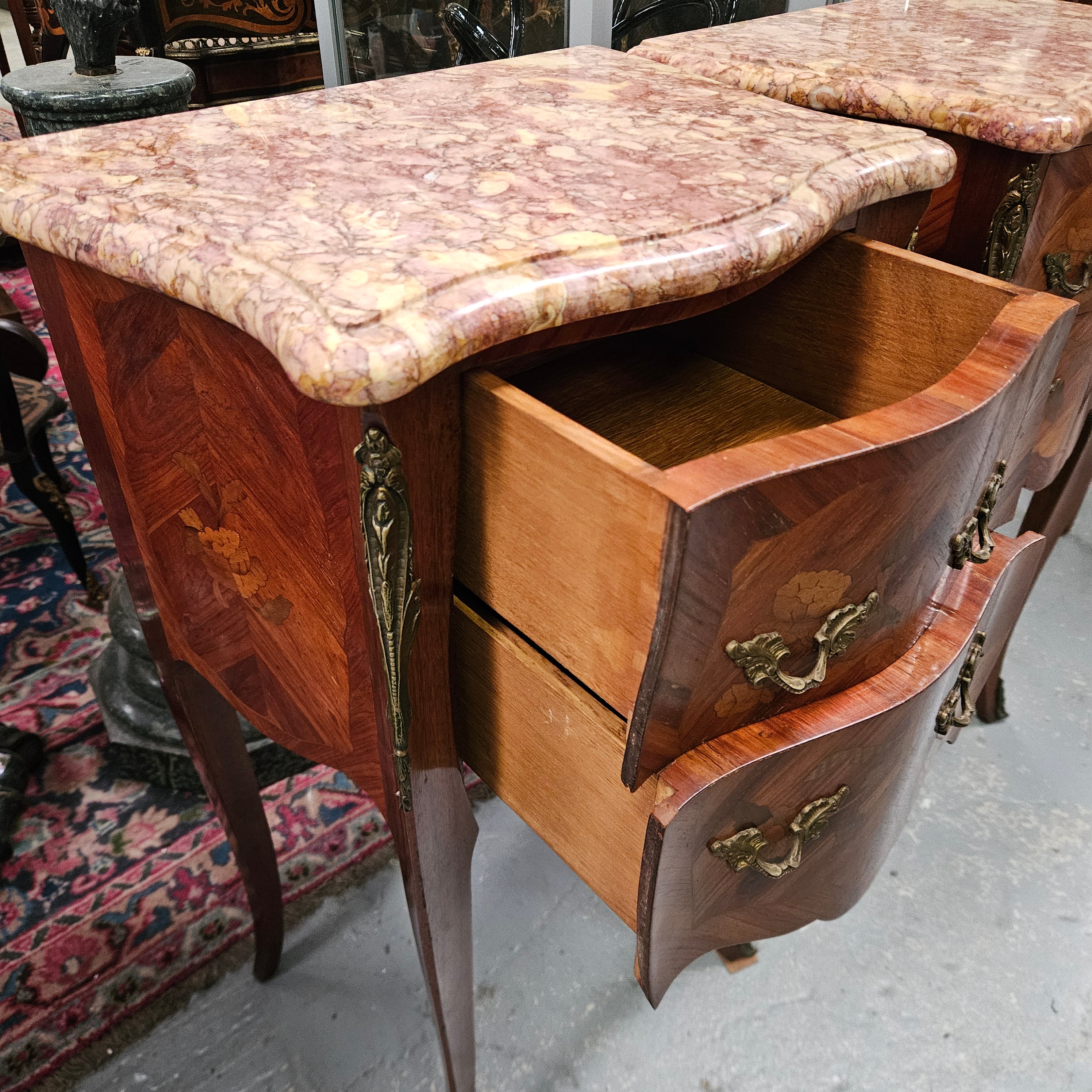 Louis XVth Style Marble Top Pair Bedsides | Antique & Vintage | Moonee Ponds Antiques | Australia Wide Delivery