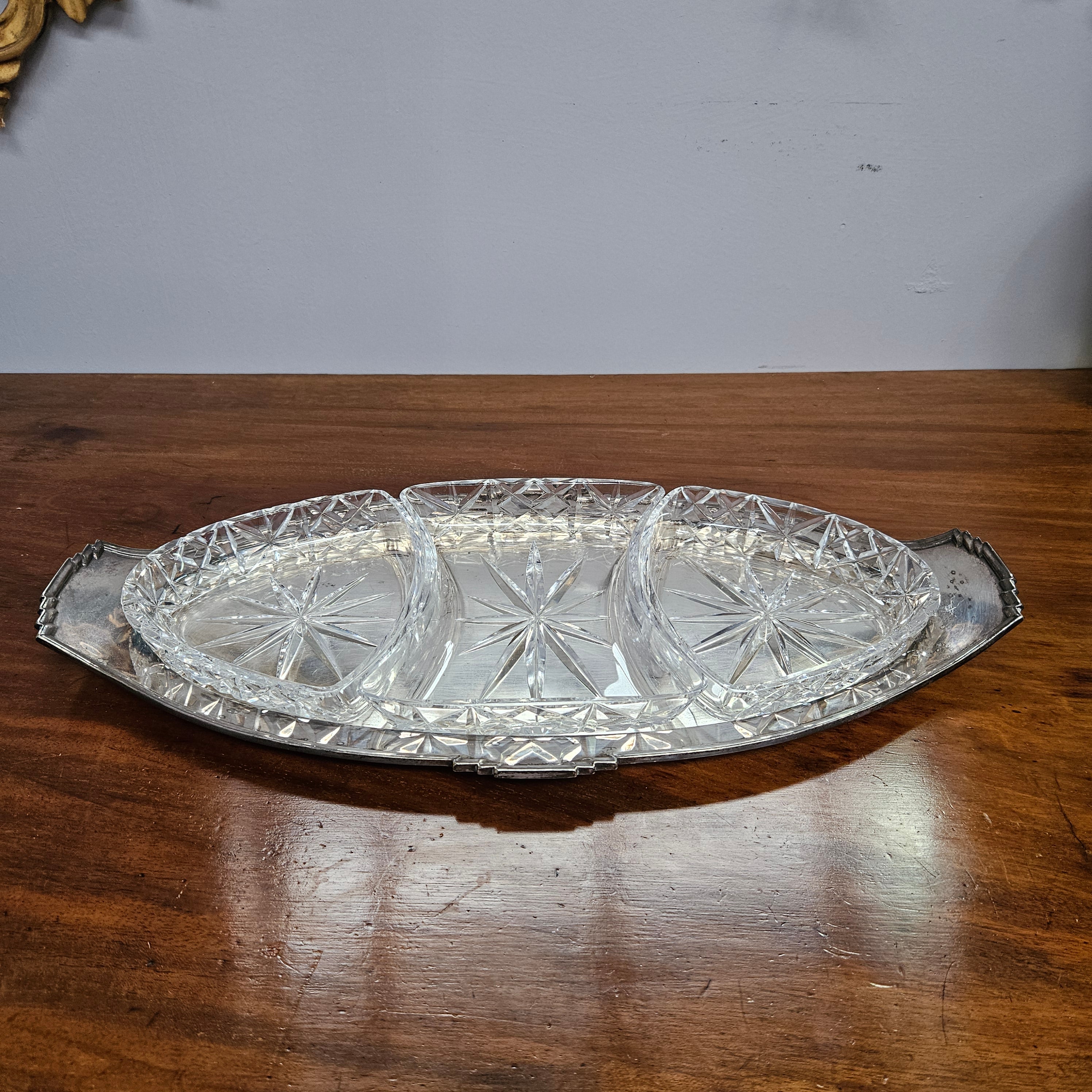 Hardy Brothers EPNS Silver Tray & Cut Crystal Dividers
