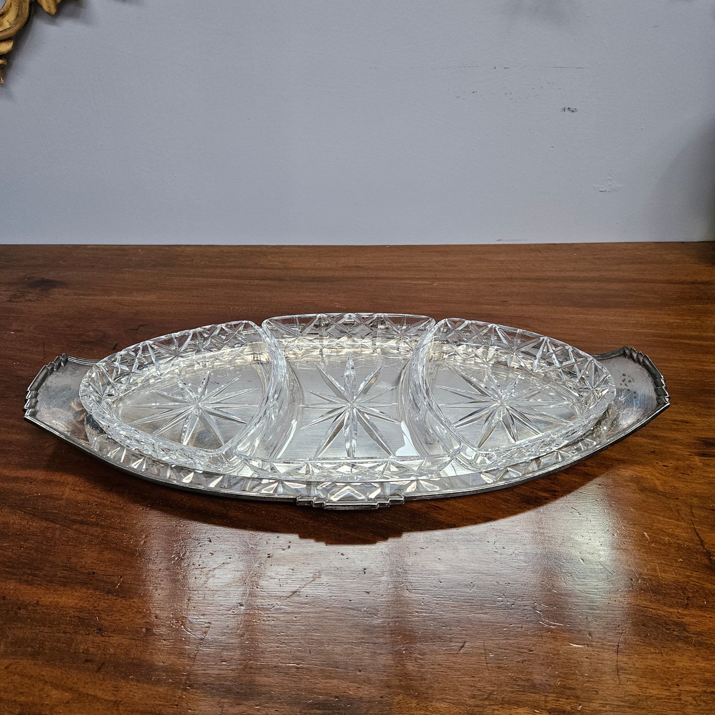 Hardy Brothers EPNS Silver Tray & Cut Crystal Dividers