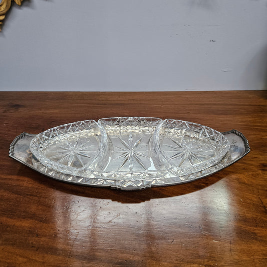 Hardy Brothers EPNS Silver Tray & Cut Crystal Dividers