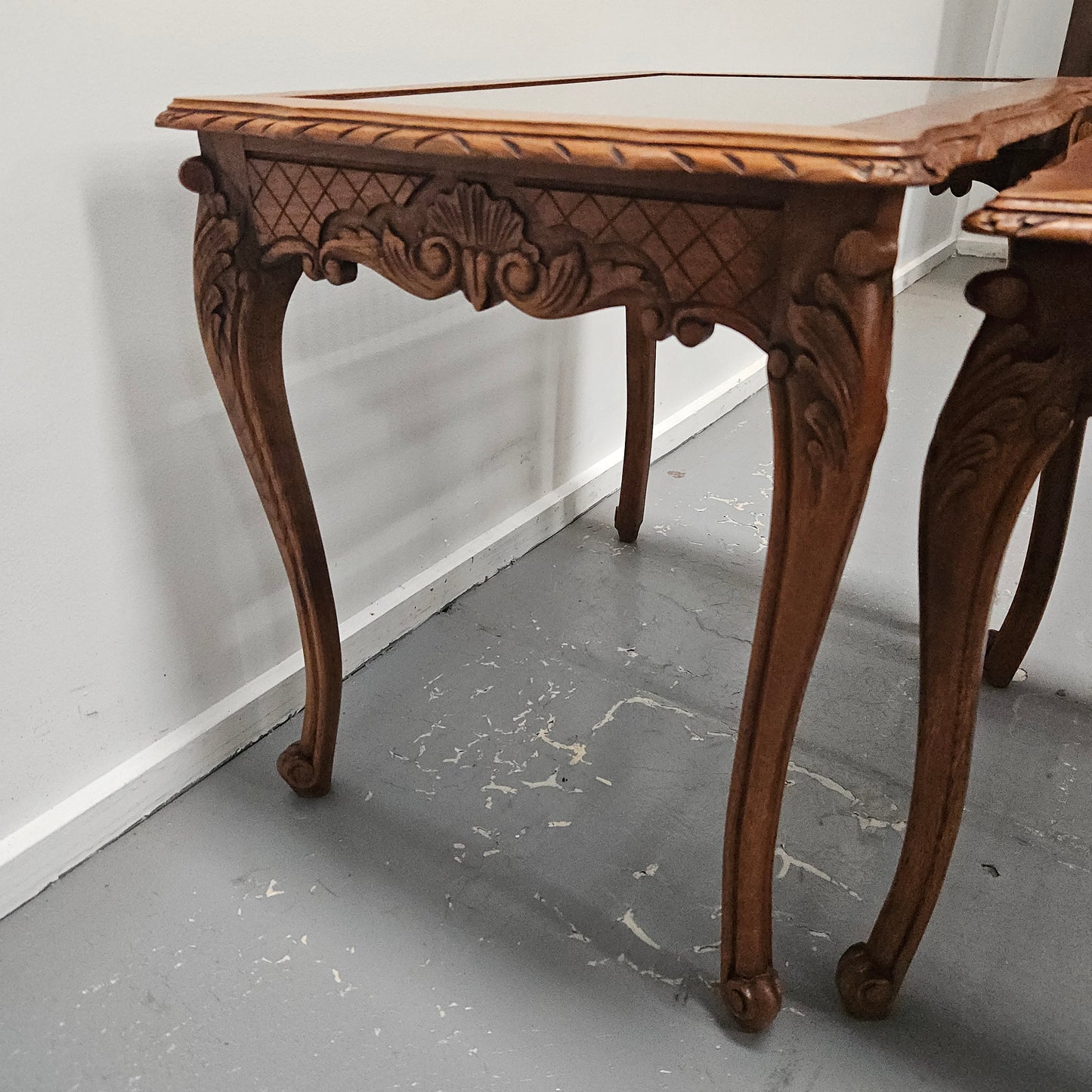 French Oak Three Piece Nest of Tables With Cane Inserts