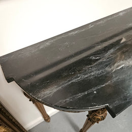 French Louis 16th Style Gilt & Black Marble Top Console Table