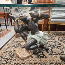 Vintage Carved Giltwood, Painted Blackamoor Glass Topped Coffee Table