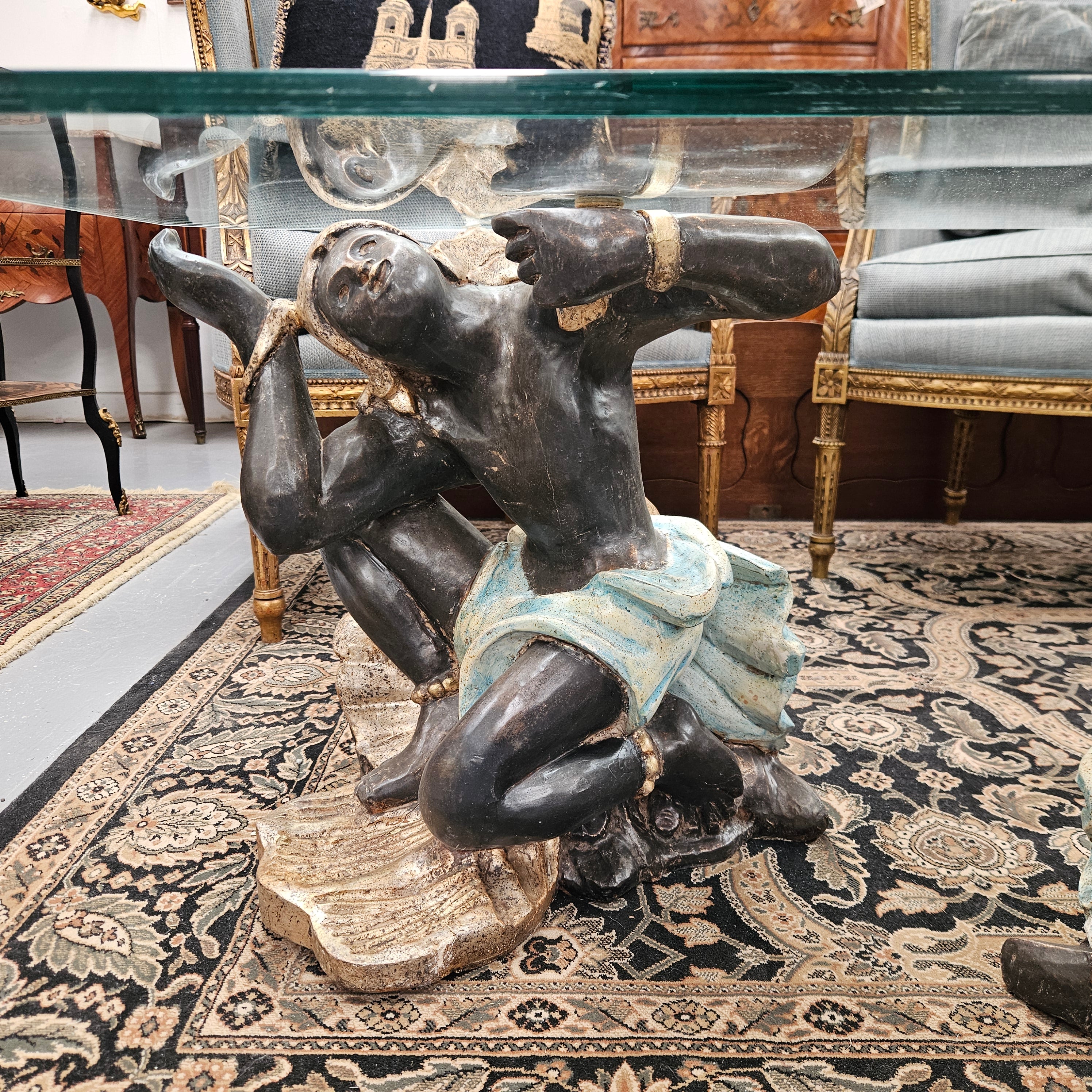 Vintage Carved Giltwood, Painted Blackamoor Glass Topped Coffee Table | Antique & Vintage | Moonee Ponds Antiques | Australia Wide Delivery