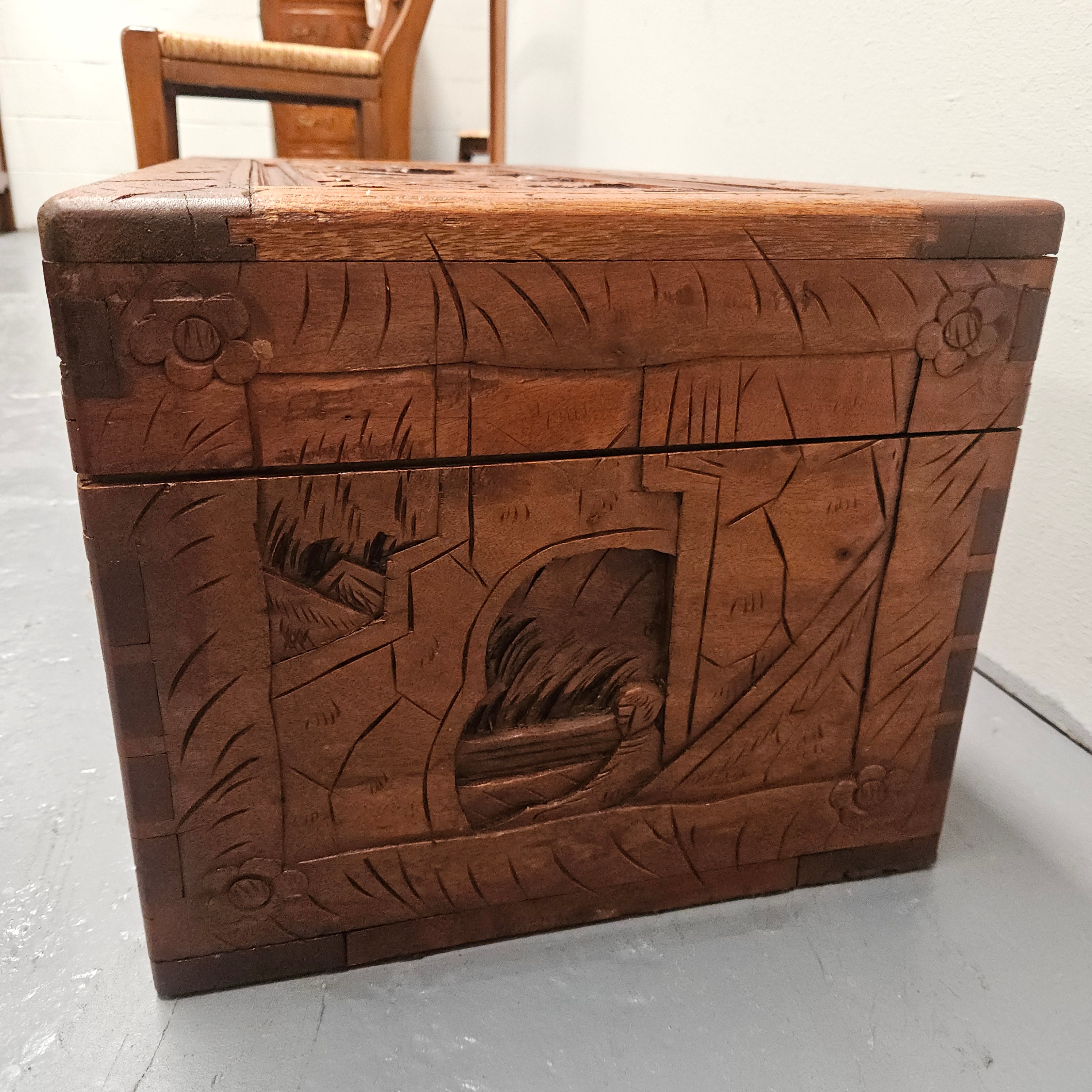 Small Oriental Carved Camphor Wood Chest | Antique & Vintage | Moonee Ponds Antiques | Australia Wide Delivery