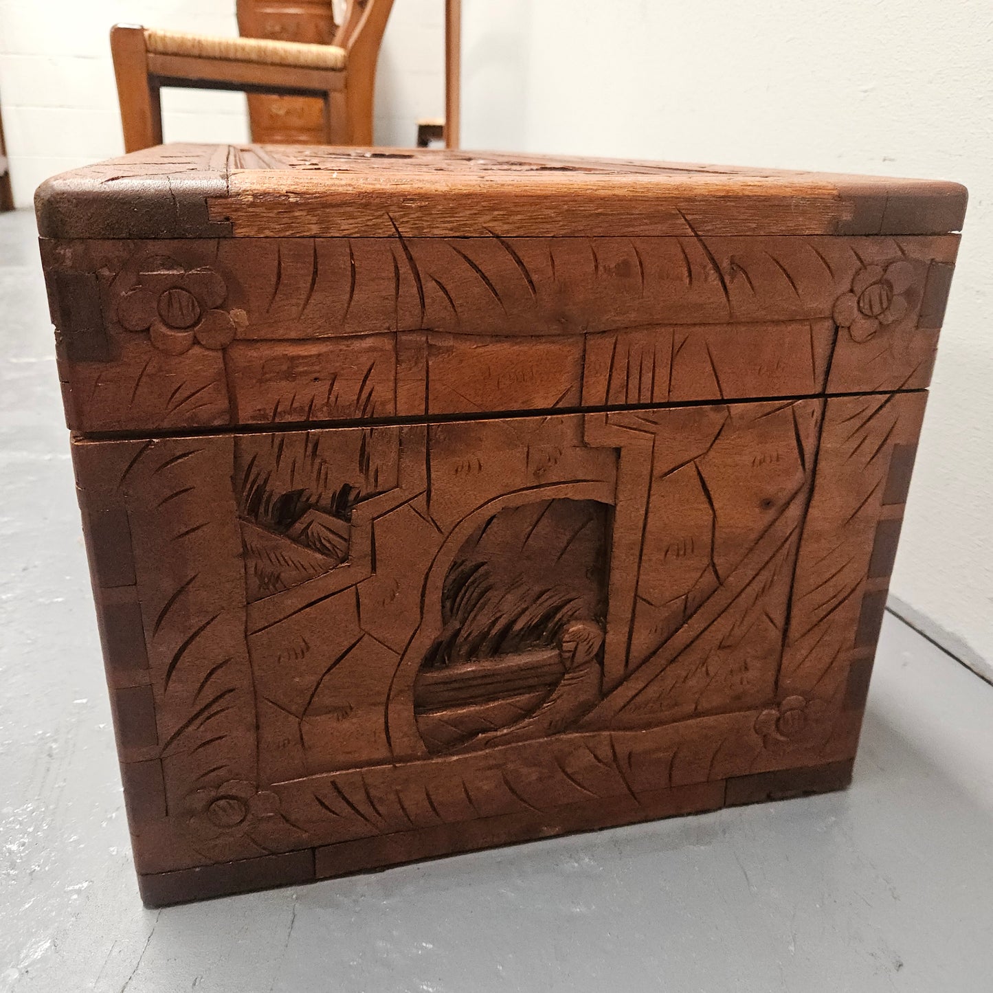 Small Oriental Carved Camphor Wood Chest