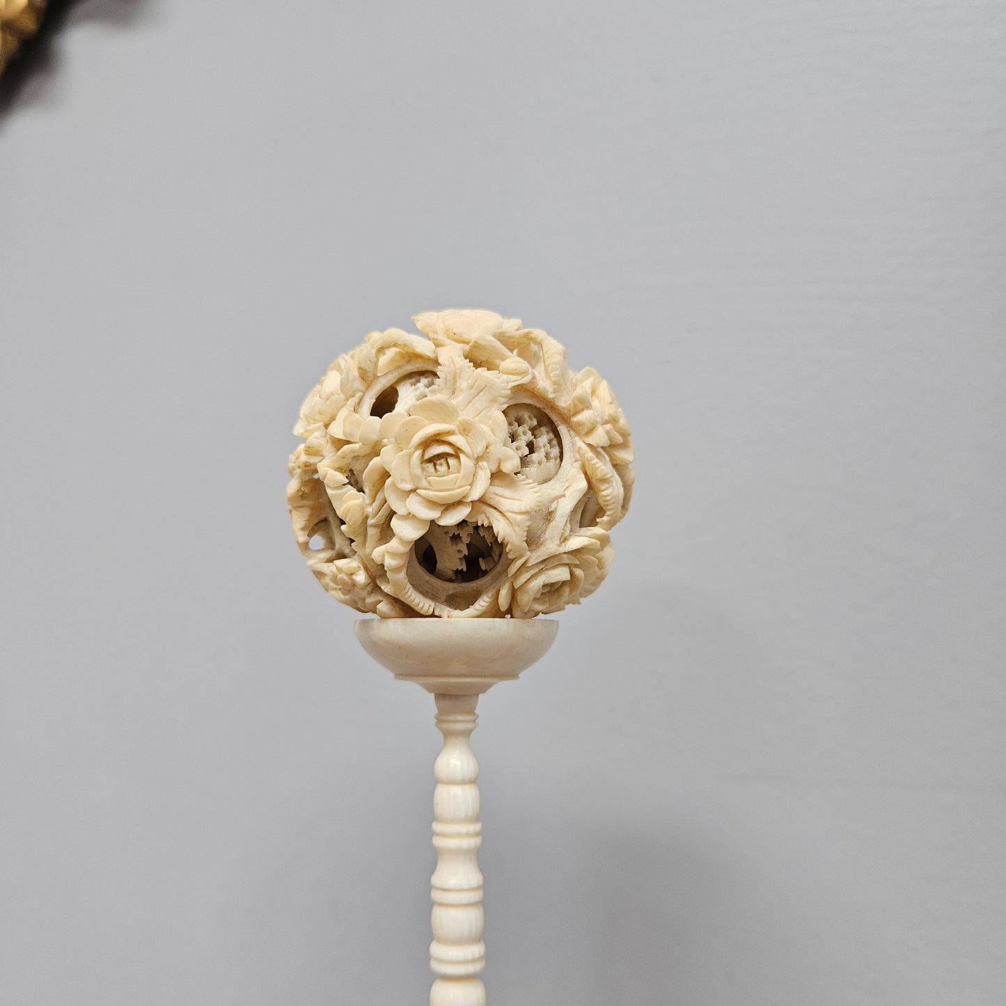 Antique Chinese Ivory Puzzle Ball On Stand