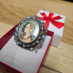 Vintage Silver (800) Filigree Frame With Stunning Hand Painted Portrait Of A Lady
