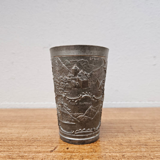 Antique Swiss Pewter Decorated Wine Cup