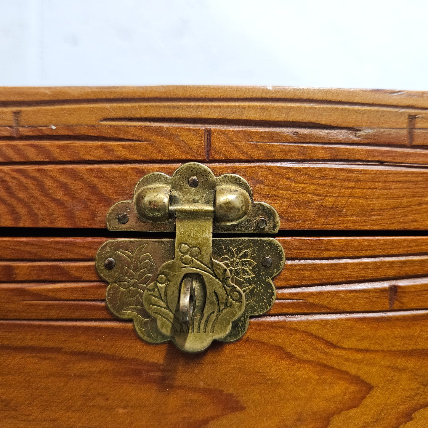 Vintage Miniature Camphorwood Carved Jewellery Box