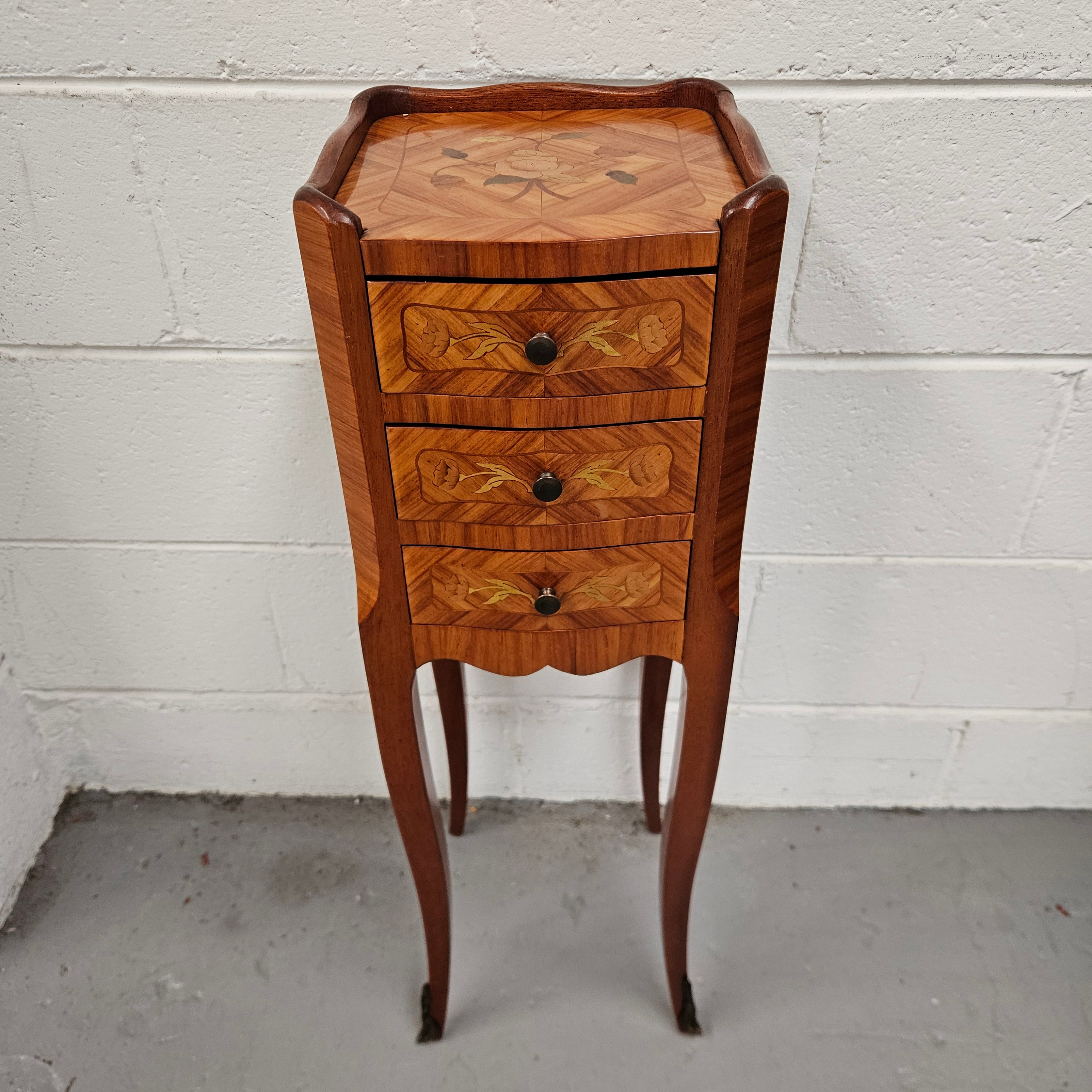 Miniature Marquetry Inlaid Louis XV Style Lamp Table