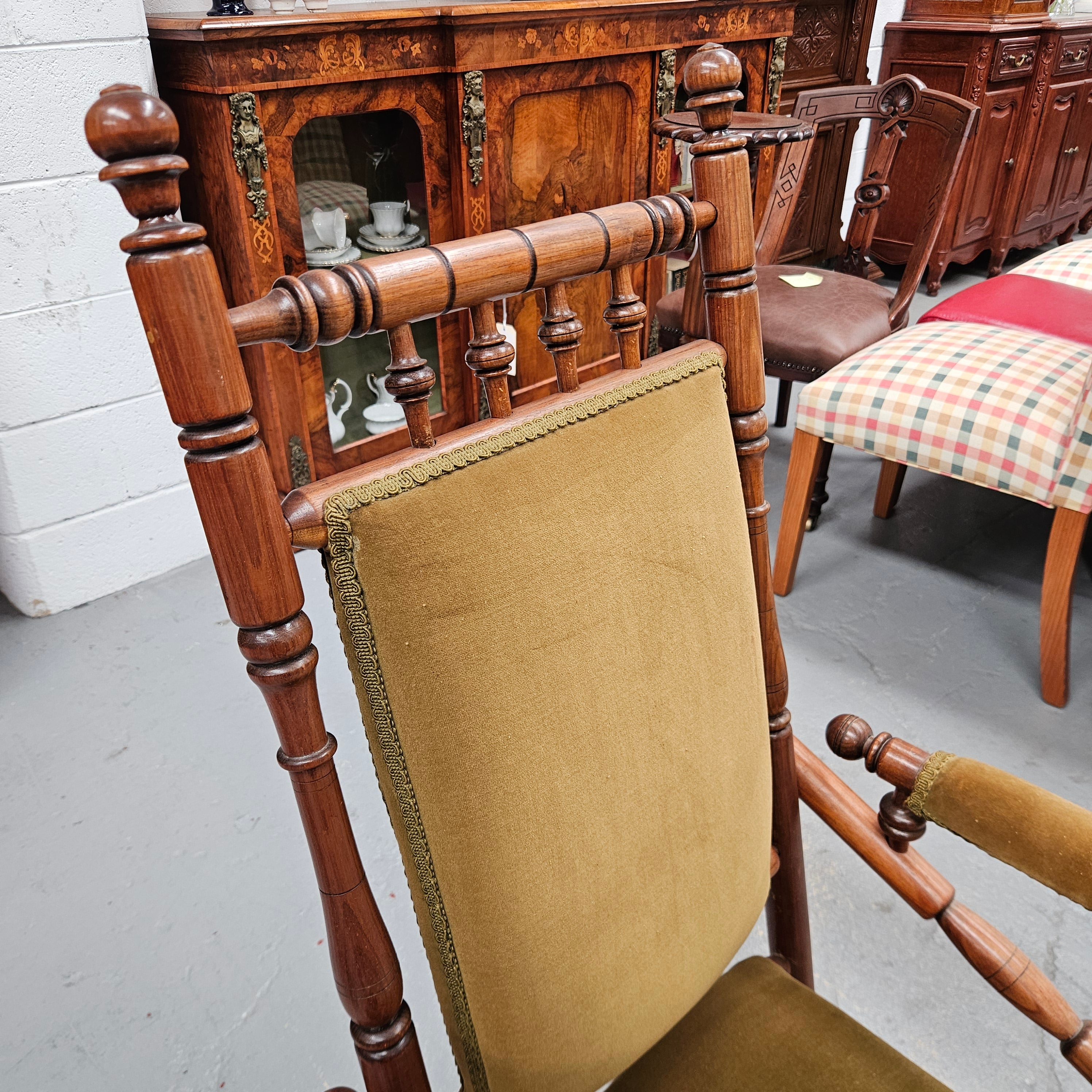 Edwardian Walnut Upholstered Rocking Chair | Antique & Vintage | Moonee Ponds Antiques | Australia Wide Delivery