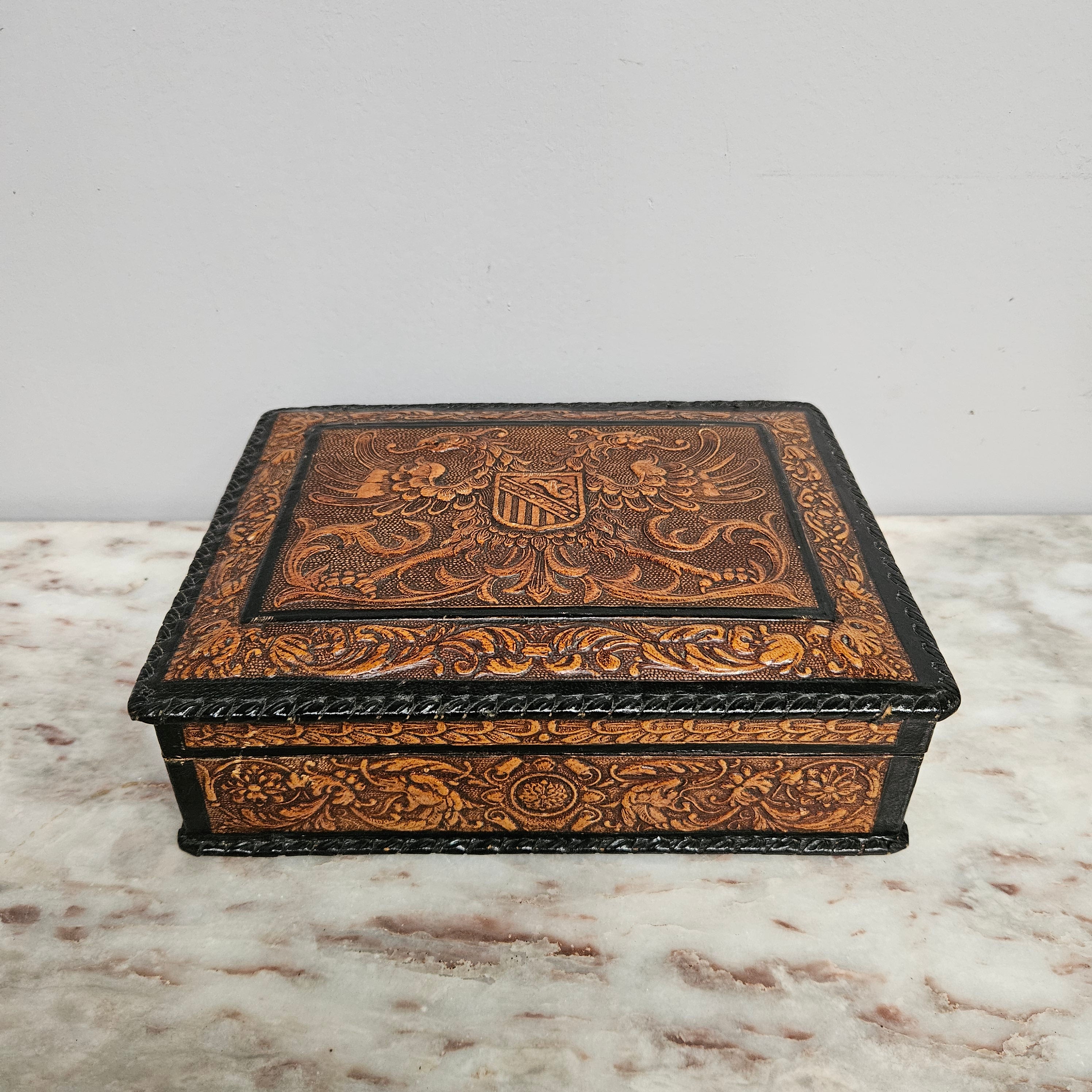 Vintage Spanish Embossed Leather Trinket/Jewellery Box | Antique & Vintage | Moonee Ponds Antiques | Australia Wide Delivery