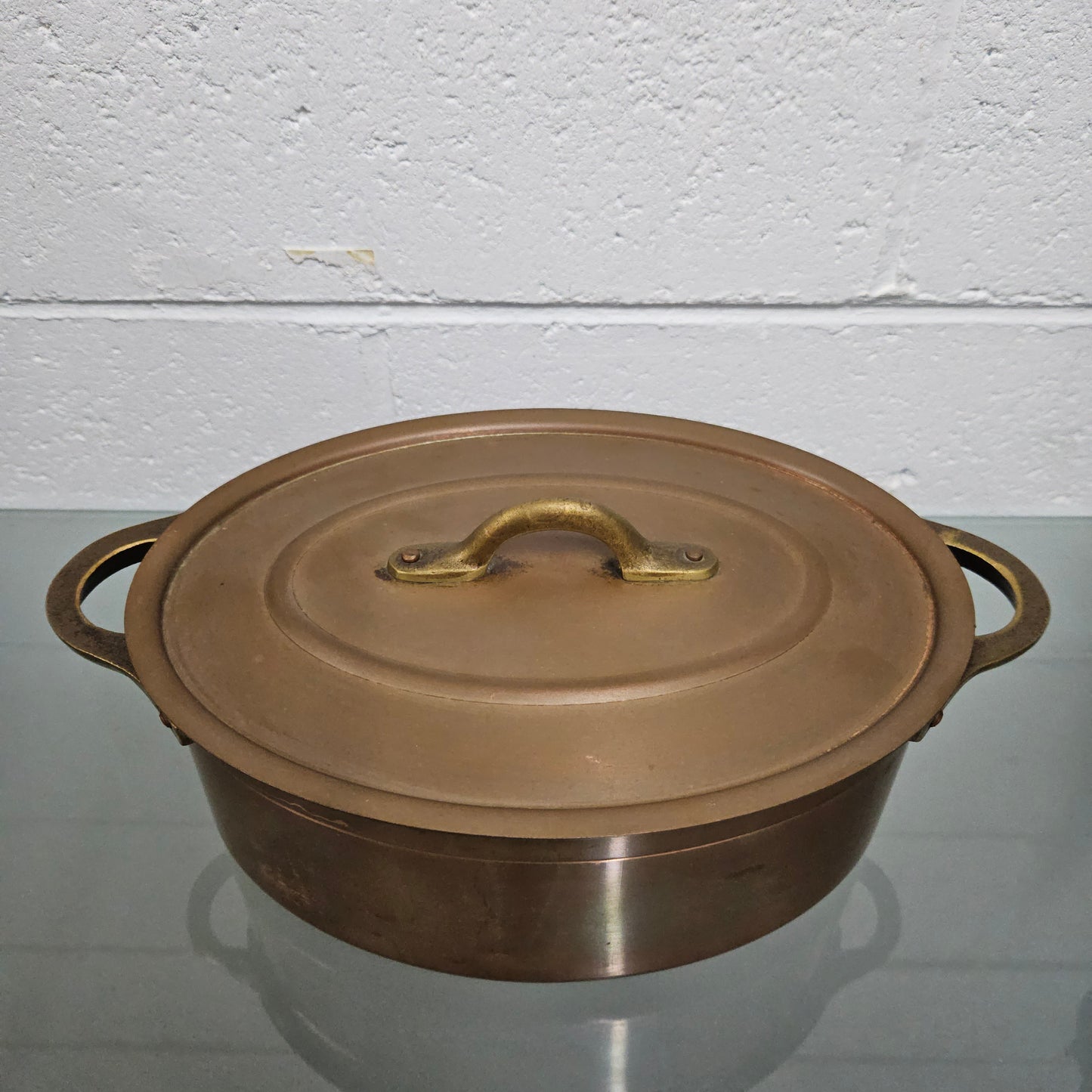 Antique Large Brass Handled & Copper Tin Lined Pot