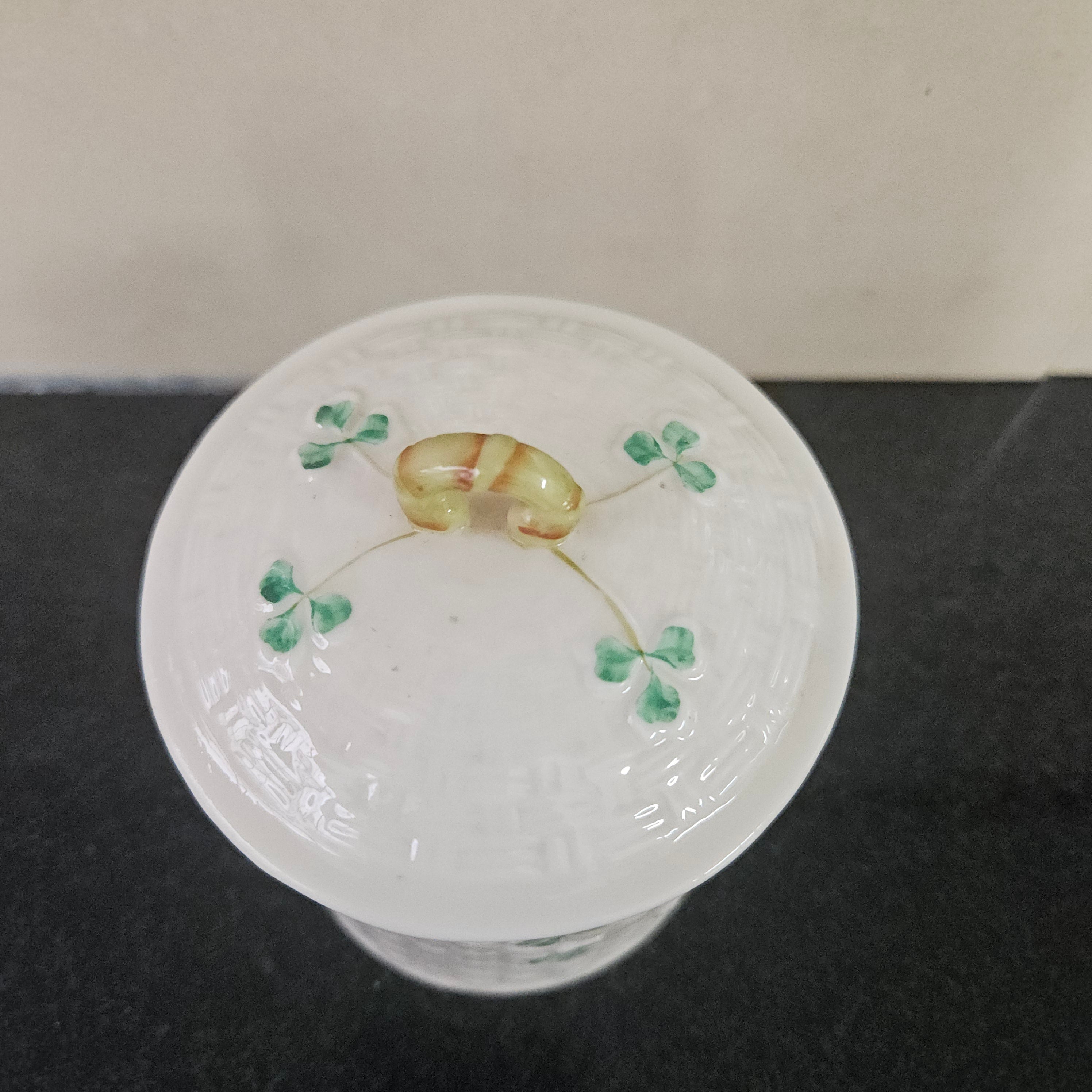 Belleek Shamrock Pattern Small Canister | Antique & Vintage | Moonee Ponds Antiques | Australia Wide Delivery