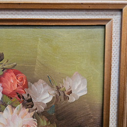 Vintage Signed Floral Oil on Board