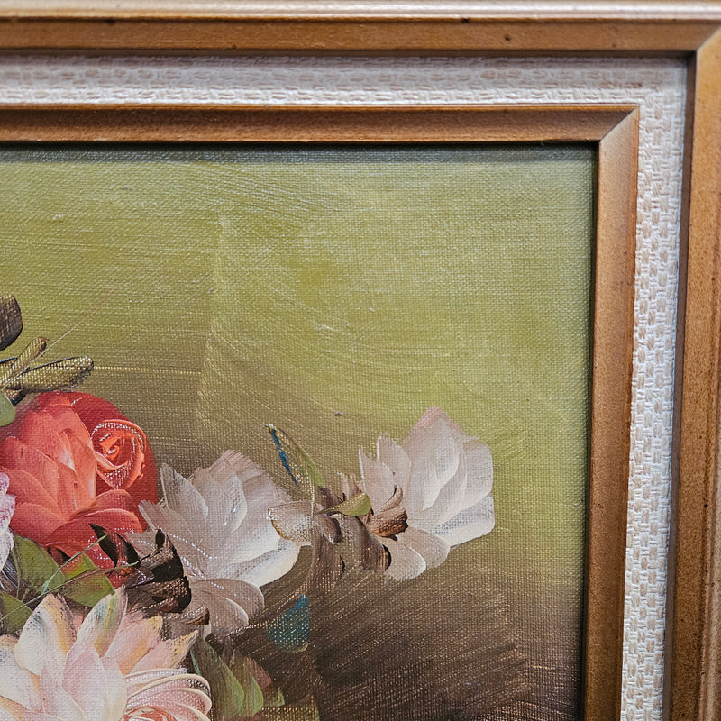 Vintage Signed Floral Oil on Board