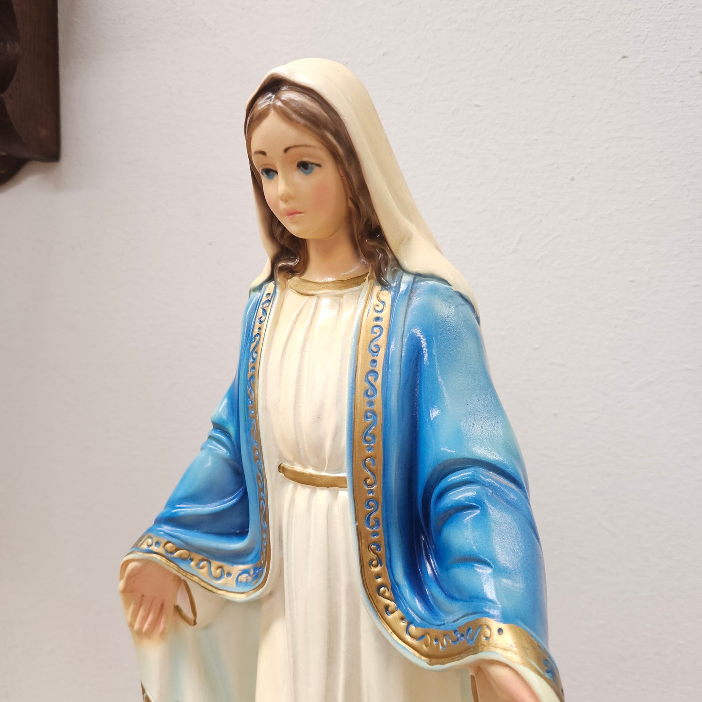 Vintage Hand-Painted Plaster Statue of Our Lady Mary