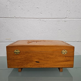 Vintage Chinese Maple Jewellery Box With Hand Carvings