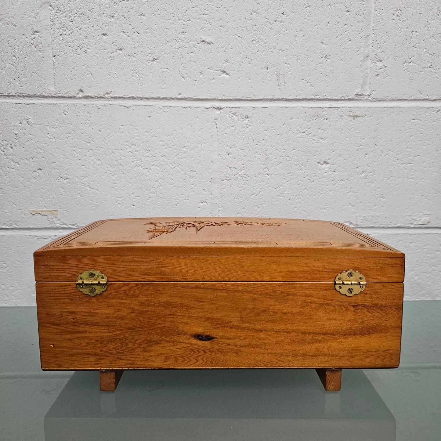 Vintage Chinese Maple Jewellery Box With Hand Carvings
