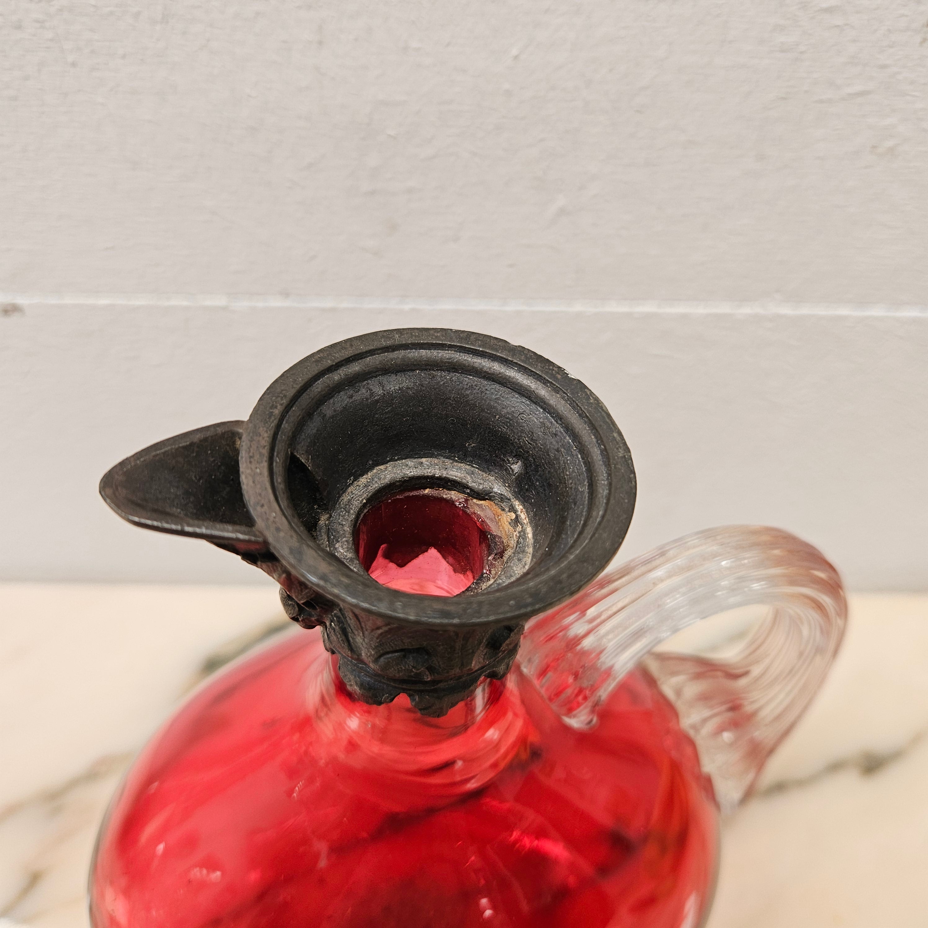 Victorian Cranberry Glass & Brittania Metal Claret Jug | Antique & Vintage | Moonee Ponds Antiques | Australia Wide