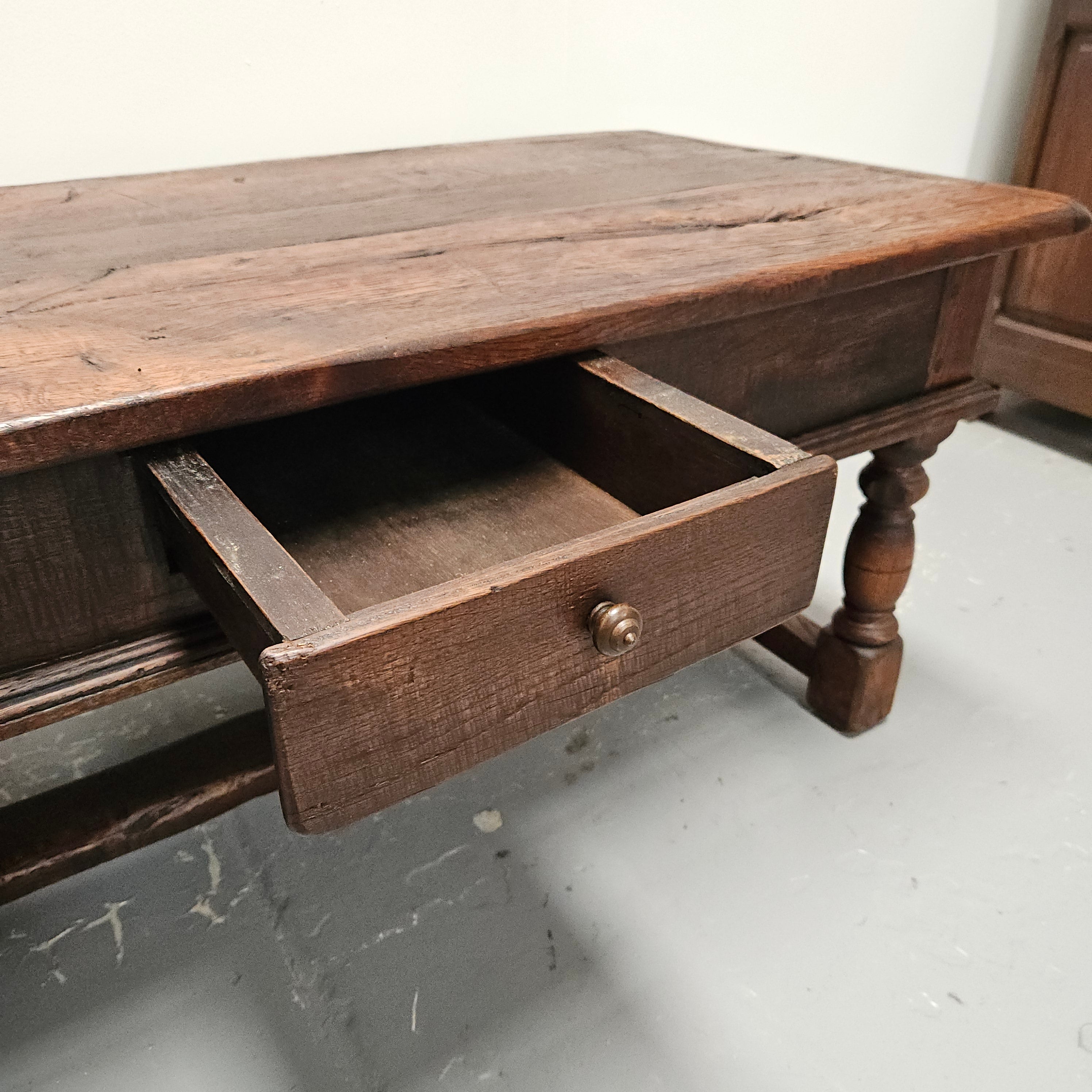 French Oak One Drawer Stretcher Base Coffee Table | Antique & Vintage | Moonee Ponds Antiques | Australia Wide Delivery