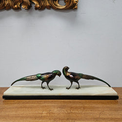 French Art Deco Pair Of Spelter Pheasants On A Marble Plinth | Antique & Vintage | Moonee Ponds Antiques | Australia Wide Delivery