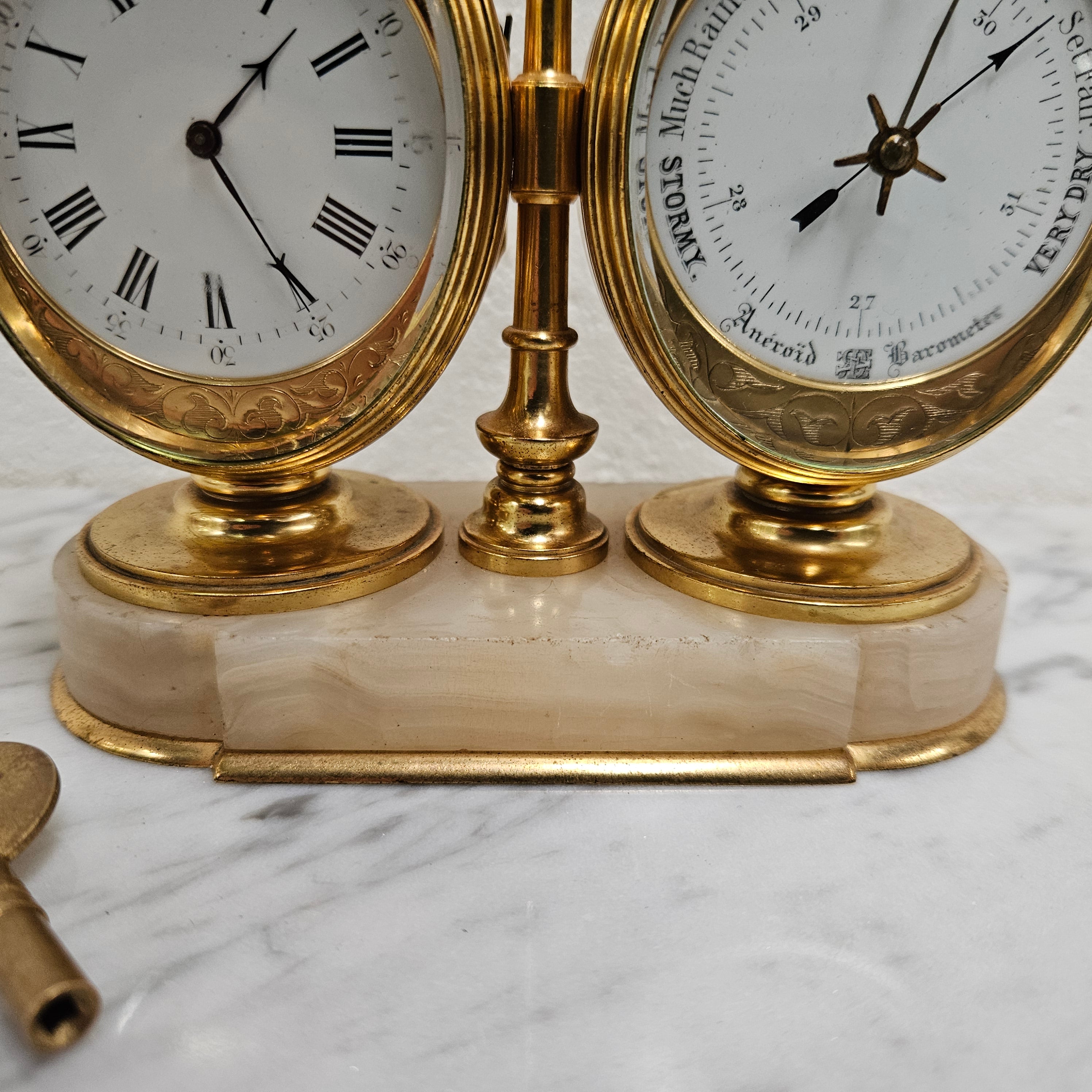 Late 19th Century Twin Oval Clock & Barometer by Antoine Redier Fully Serviced | Antique & Vintage | Moonee Ponds Antiques | Australia Wide