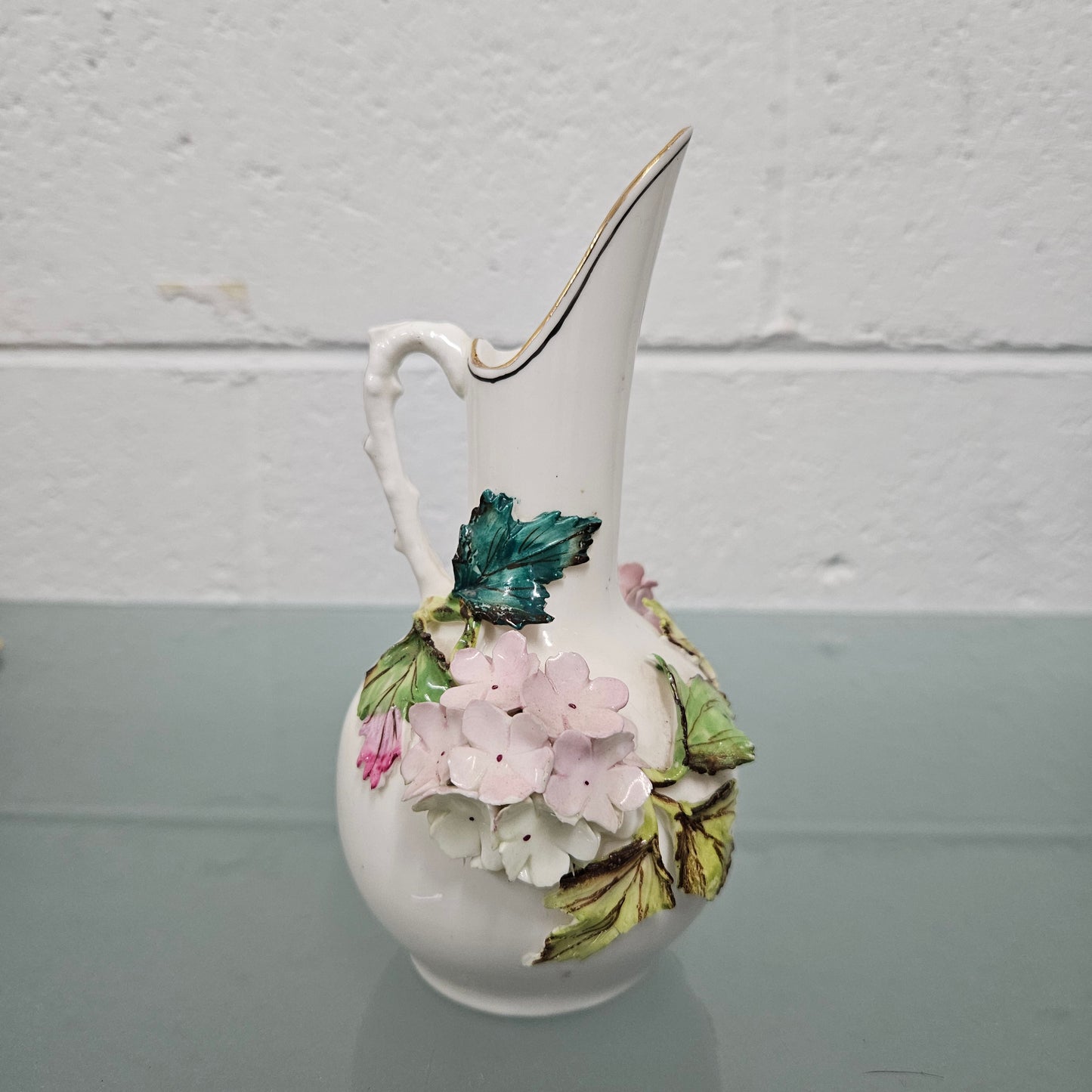 Antique Vase / Jug With Applied Floral Decoration