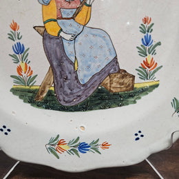 Rustic Hand Painted 19th Century Quimper Majolica Plate