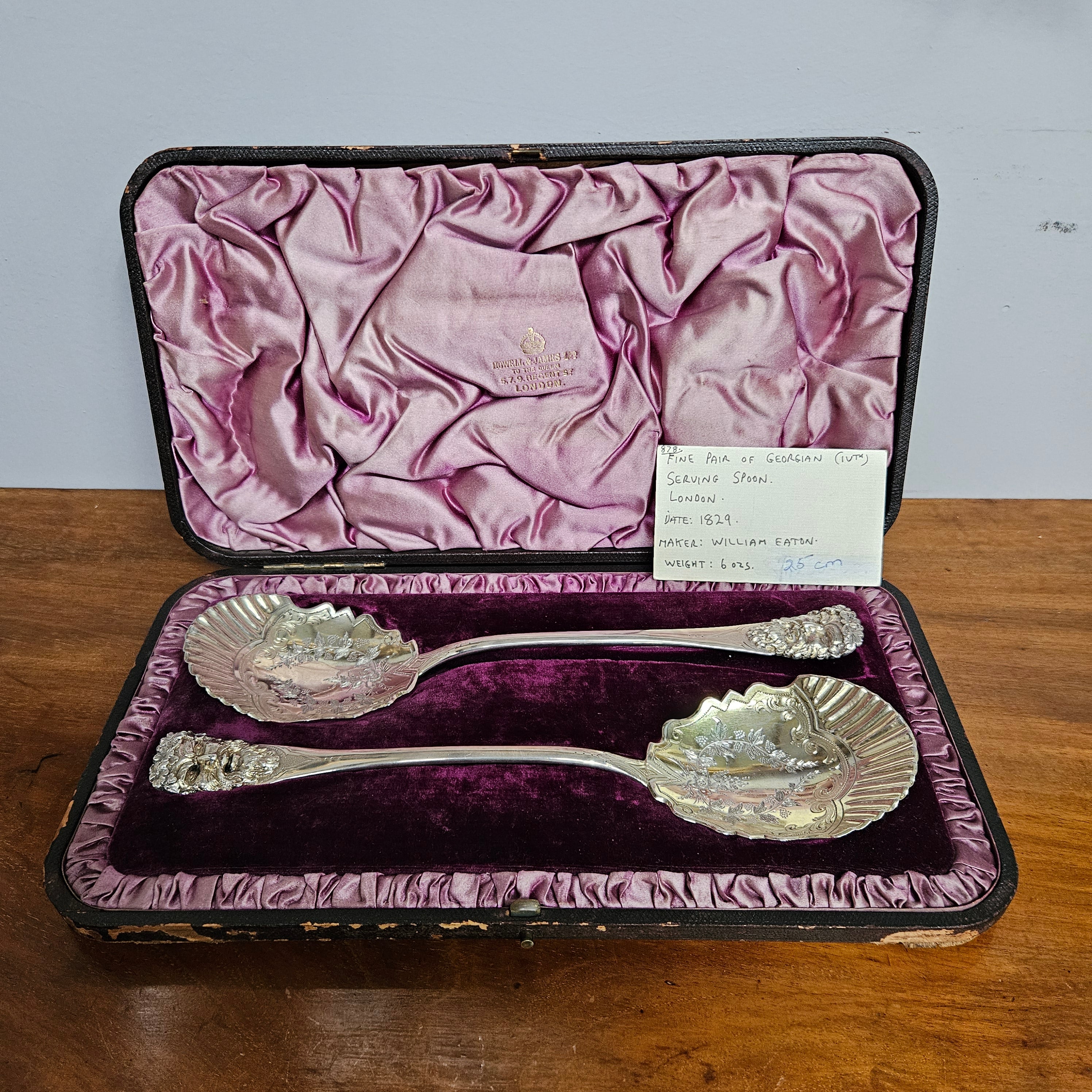 Superior Pair of Solid Silver Georgian Berry Serving Spoons in Case | Antique & Vintage | Moonee Ponds Antiques | Australia Wide
