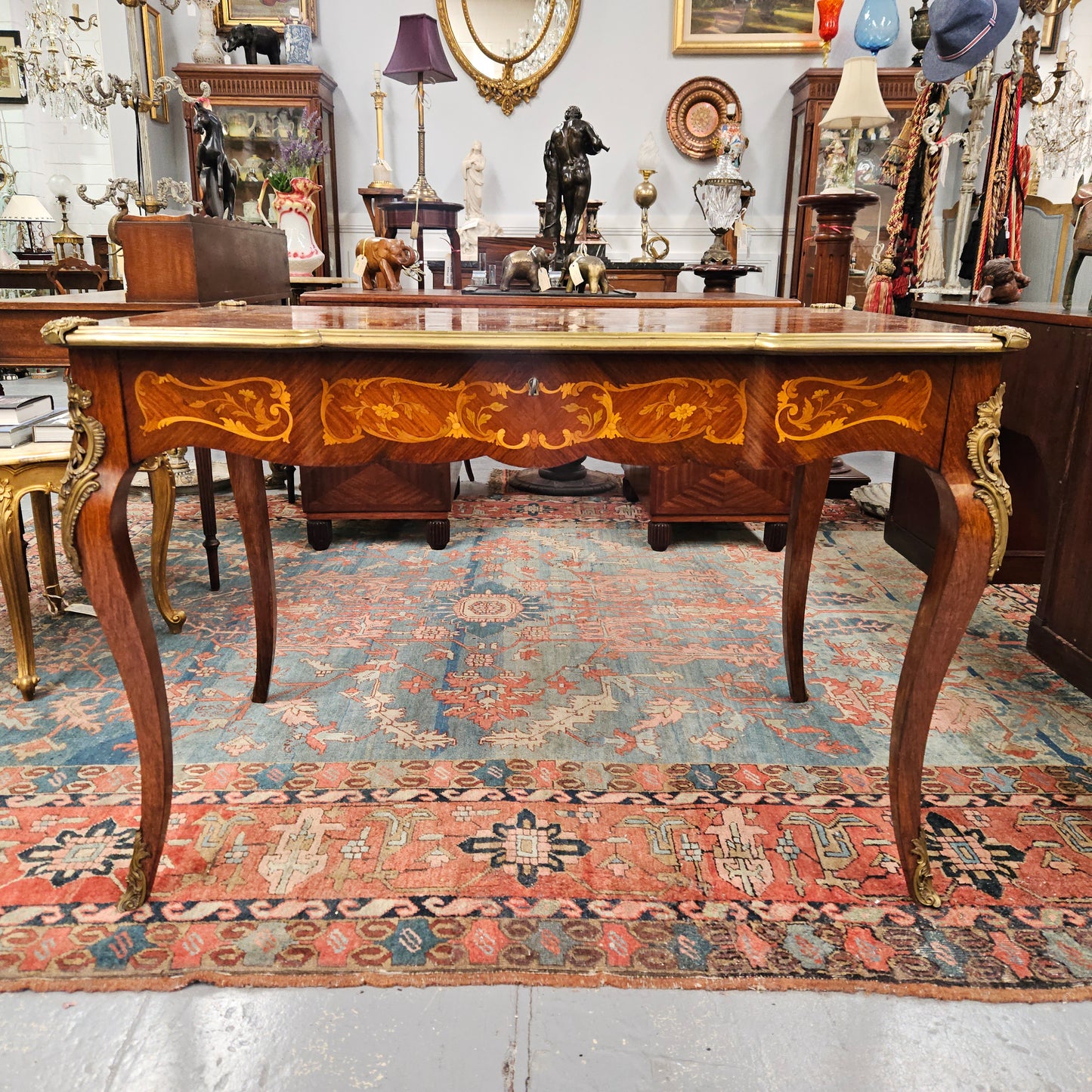 Rosewood Louis 15th Style Marquetry Inlaid Bureau Plat Desk