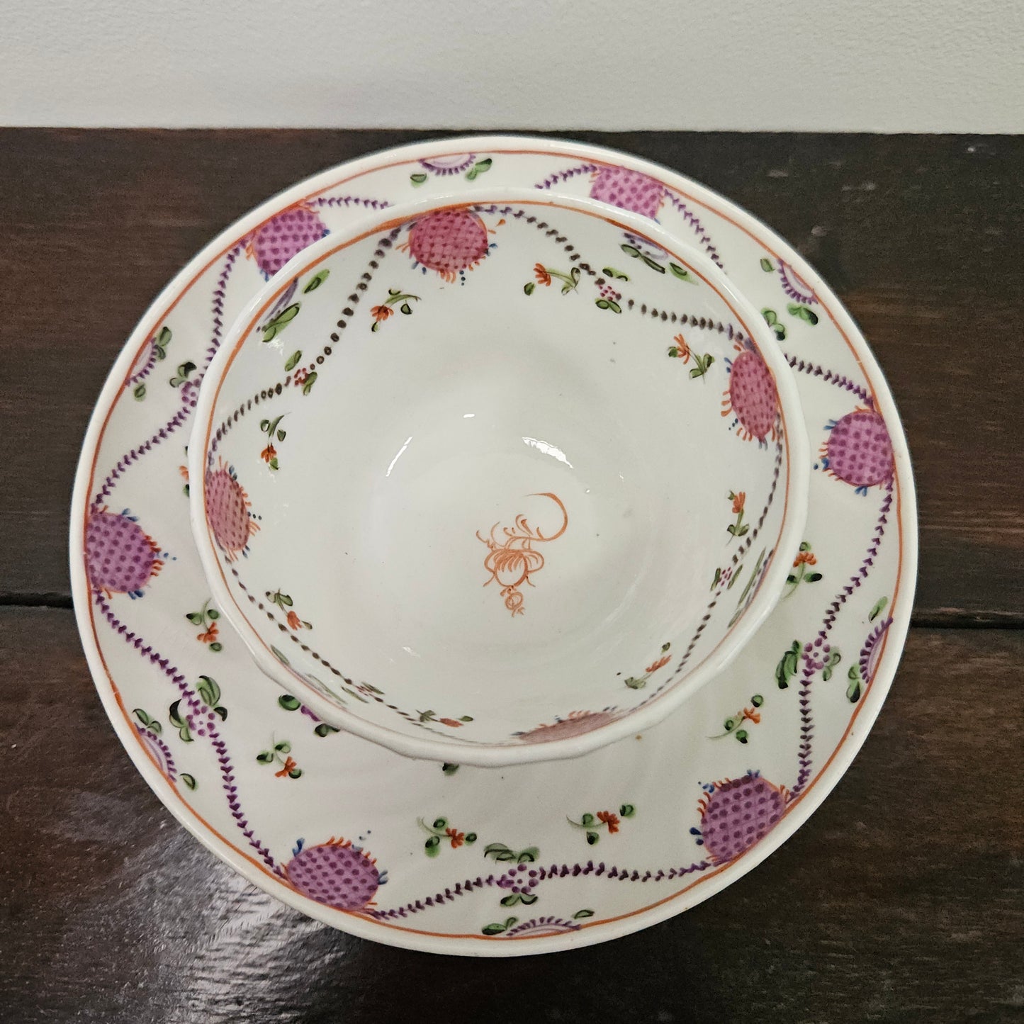 Lowescroft Hand Painted 18th Century Tea Bowl & Saucer