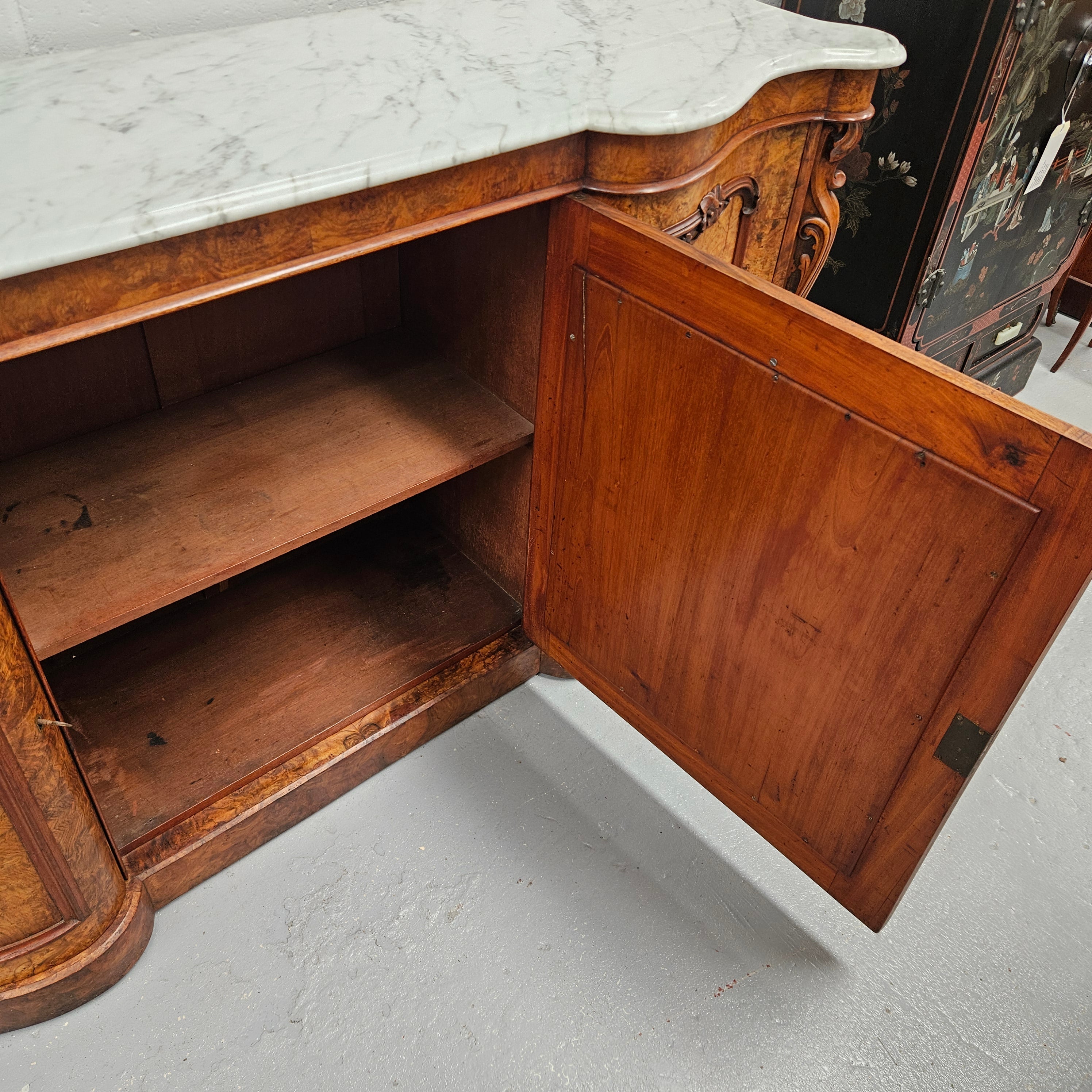 Elegant Figured Walnut Crendza With Marble Top | Antique & Vintage | Moonee Ponds Antiques | Australia Wide Delivery