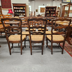 Set of Ten French Oak Rush Seats 8 Dining Chairs & 2 Carvers | Antique & Vintage | Moonee Ponds Antiques | Australia Wide Delivery