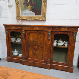 Outstanding Burr Walnut & Marquetry Antique Bookcase Credenza