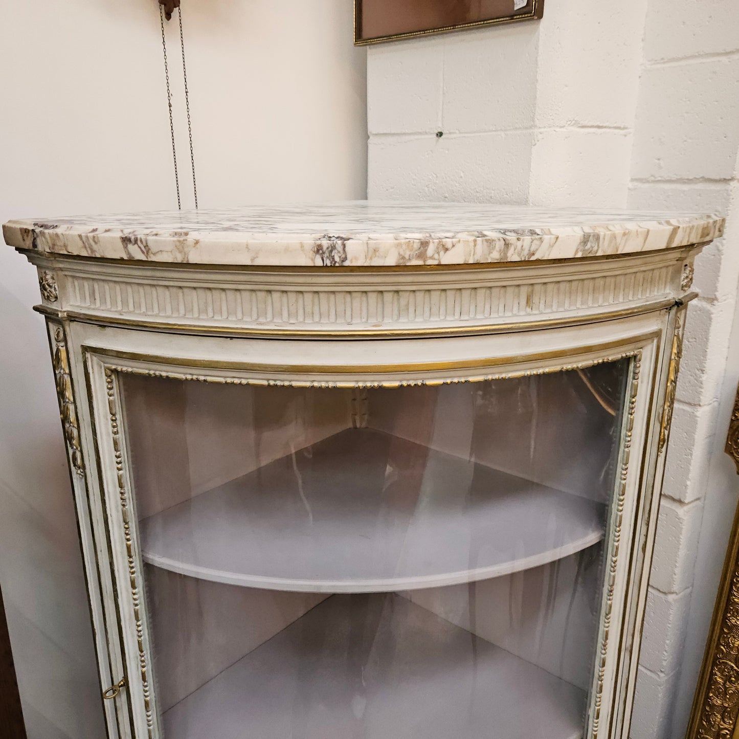 Louis XVI Style Signed Paris Marble Top Corner Cabinet