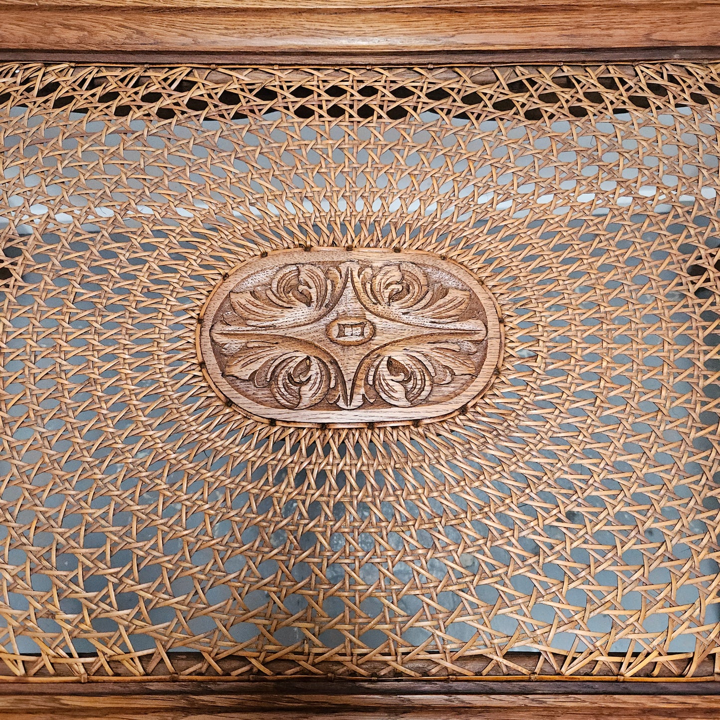 French Oak Cane Insert Coffee Table