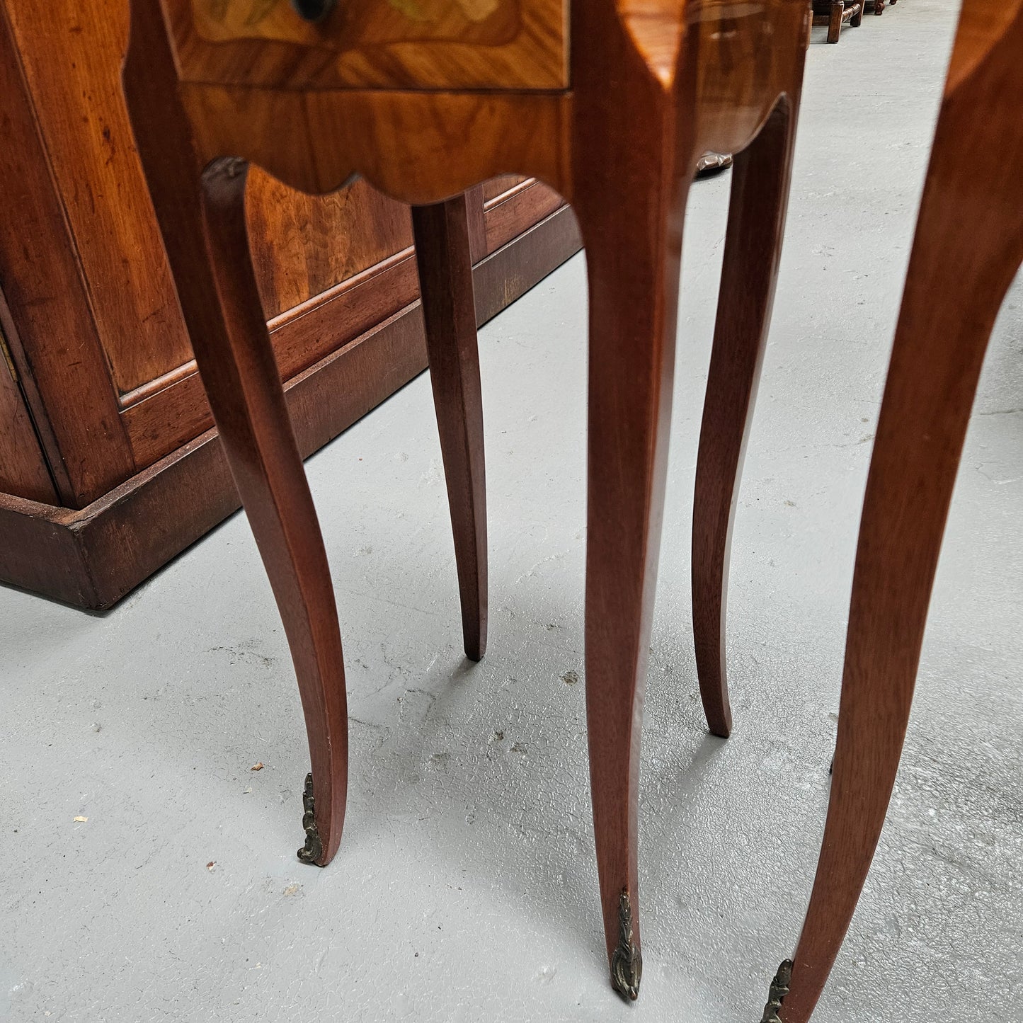Miniature Pair of Marquetry Inlaid Louis XV Style Bedsides