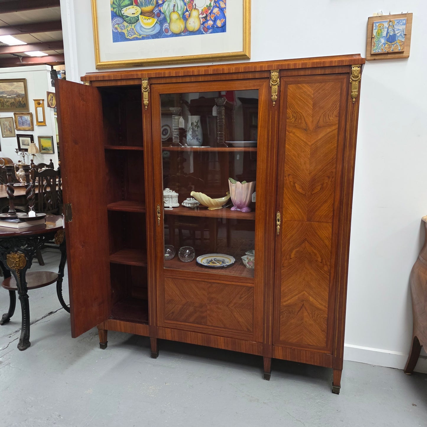 French Walnut Louis 16th Bookcase With Inlay & Ormolu